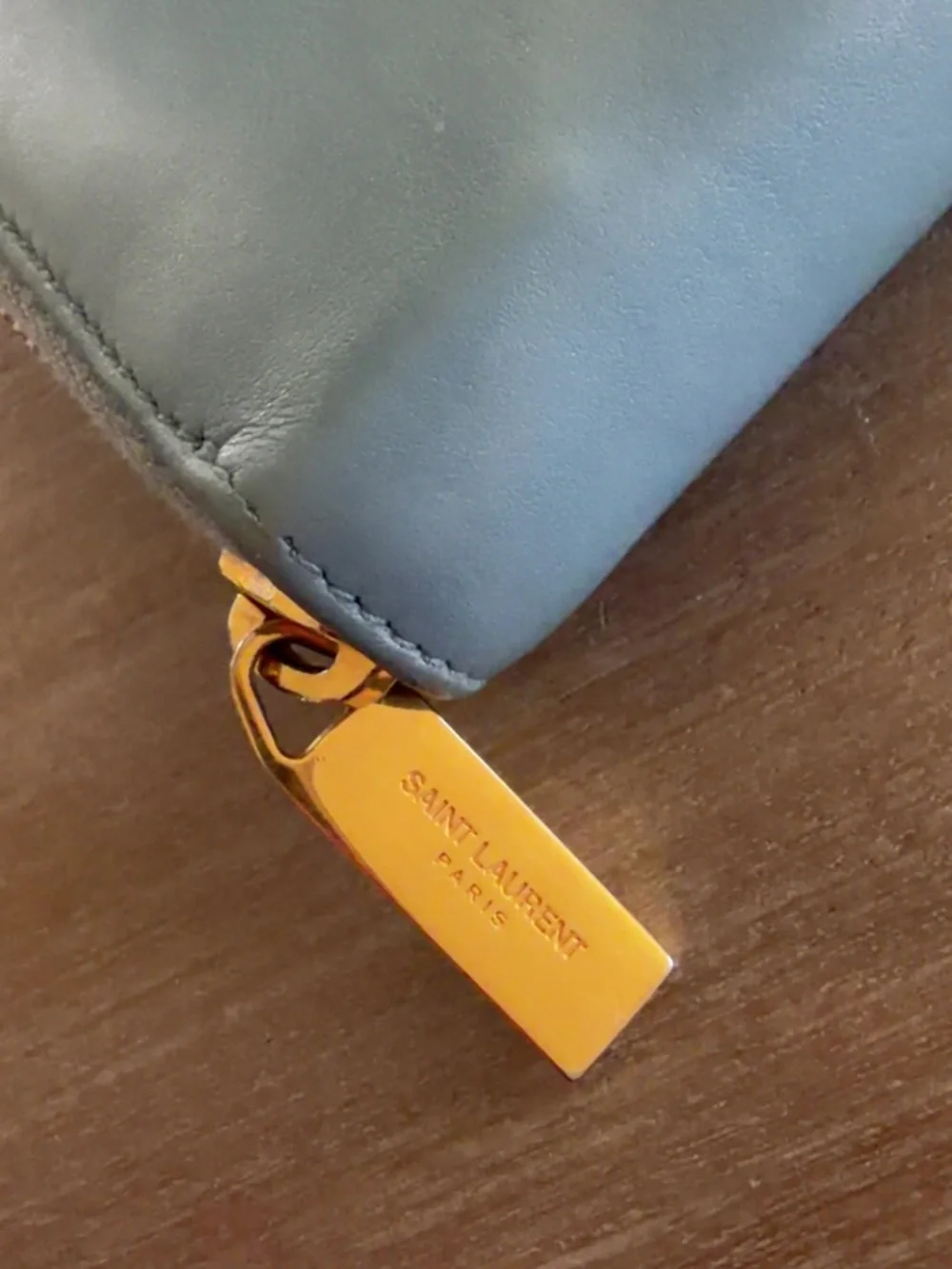 Authentic SAINT LAURENT YSL Y Line Full Zip Wallet Calf Leather Blue/Gold w/ COA - Picture 10 of 12